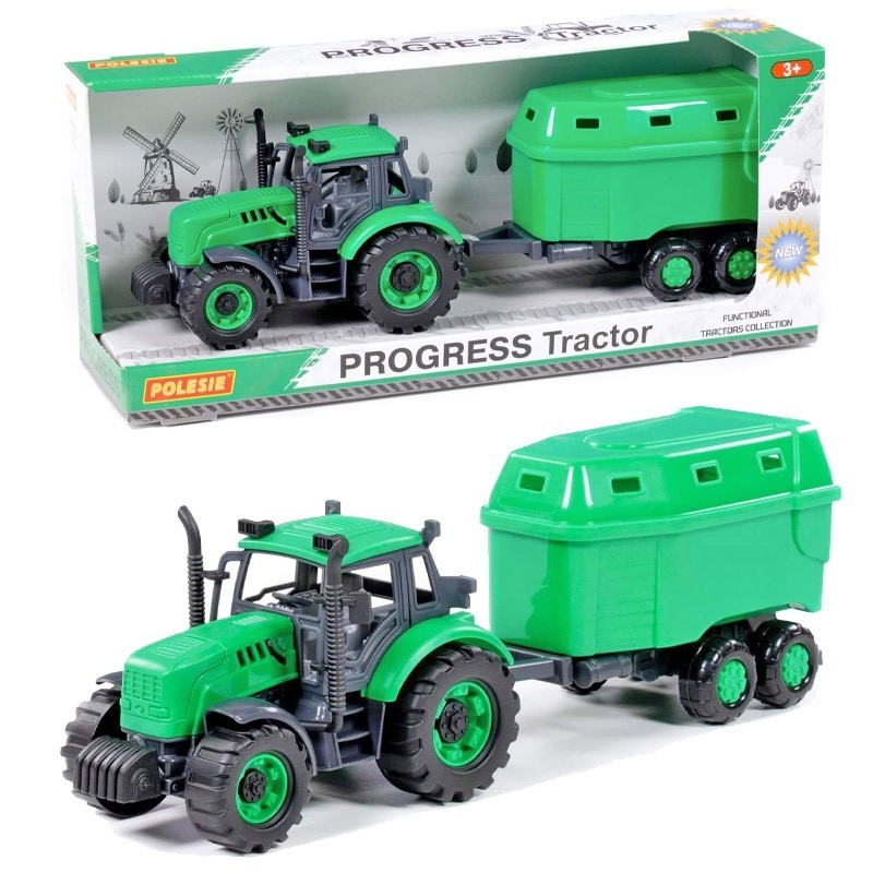 Dětský Traktor "Progres" s přívěsem pro živá zvířata, na setrvačník