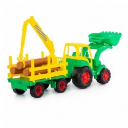 Dětský Traktor Šampion s rypadlem a přívěsem lesnickým